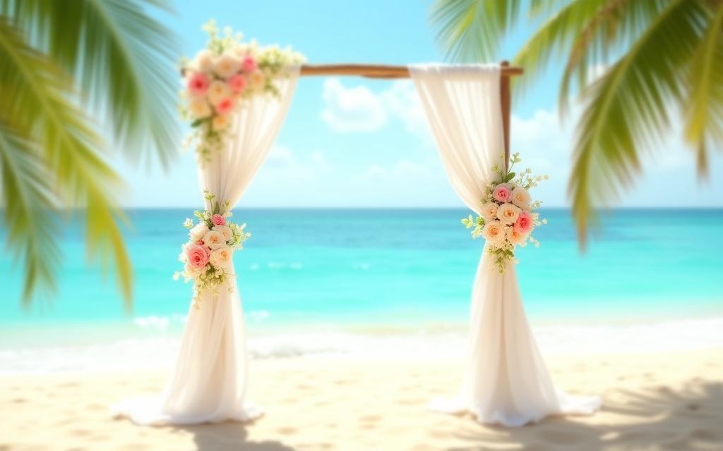 Romantic beach destination wedding ceremony
