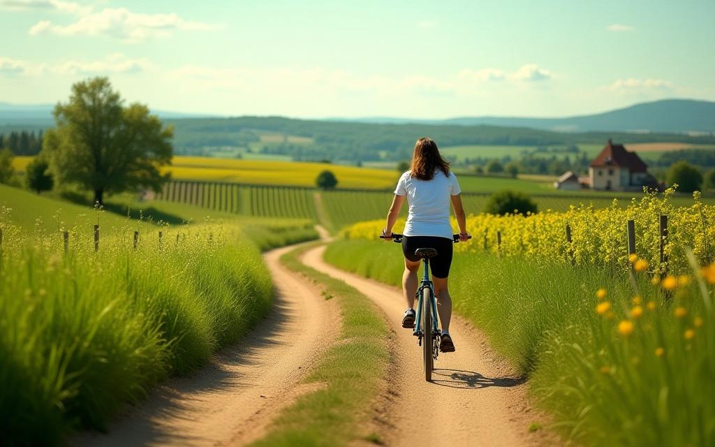 Leisurely bicycle journey through scenic countryside